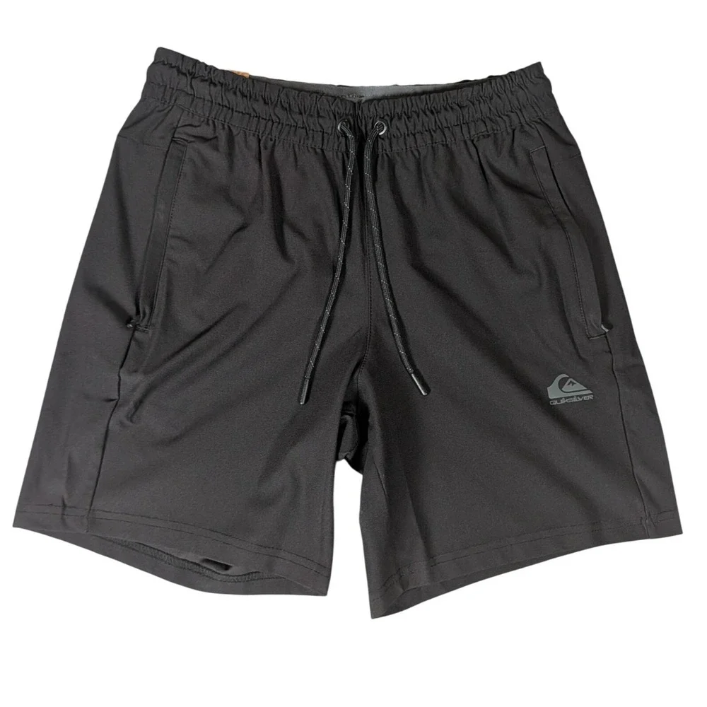 Quiksilver DryFlight Mens Black Active Training Shorts Zipper Pockets EQYFB03093